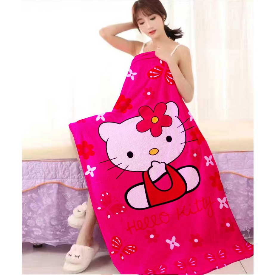 Handuk Karakter 100% Microfiber Ukuran 70x140 Import Motif Hellokitty