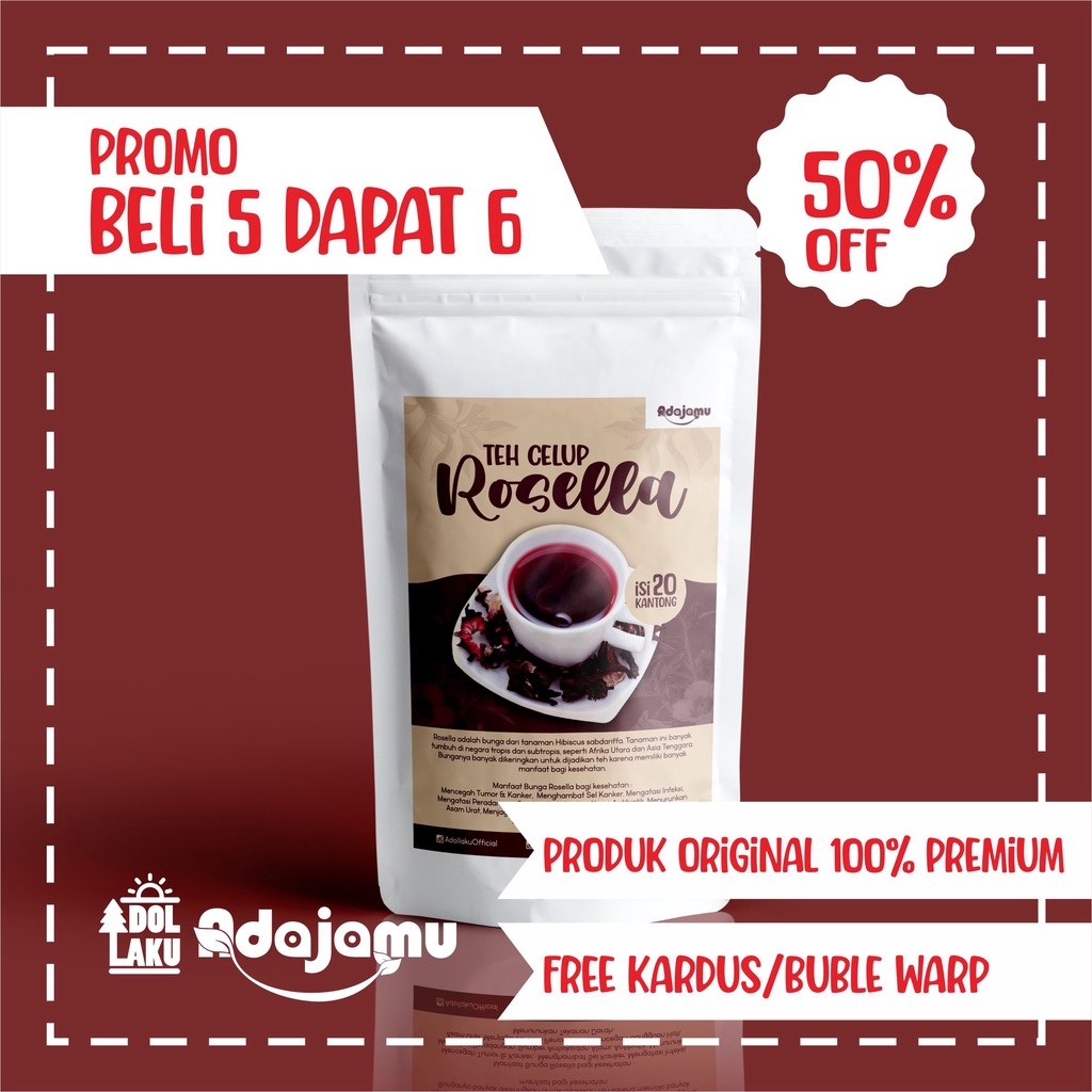 Jual Teh Celup Bunga Rosella Herbal Alami Isi Sachet Termurah