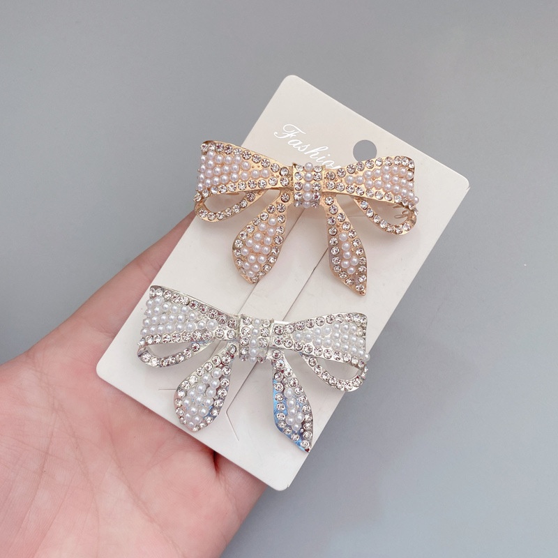 Jepit Rambut Bentuk Pita Aksen Mutiara Dan Berlian Imitasi Untuk Perempuan