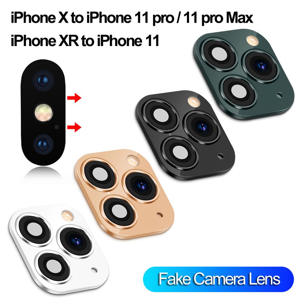 ROW Phone Upgrade Fake Camera Lens Sticker Support flash Seconds Change for iPhone XR X to iPhone 11 Pro Max Luxury Glass Mobile Screen Protector Cover Case/Multicolor