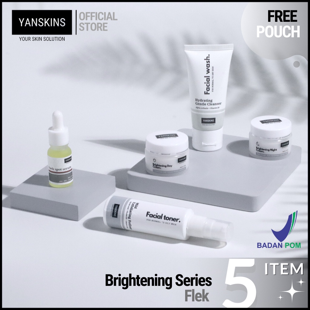 PAKET 5 ITEM SKINCARE BPOM BRIGHTENING SERIES SKIN CARE VARIAN PAKET ACNE FLEK DAN GLOW YANSKINS-5