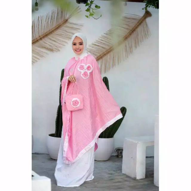 MUKENA PONCO PREMIUM PINK KOMBI PUTIH