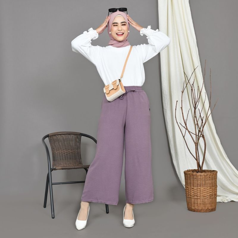 Audrey Ruby Celana Kulot Crinkle - Celana Kulot Wanita Highwaise Looose Pants Cotton Crinkle