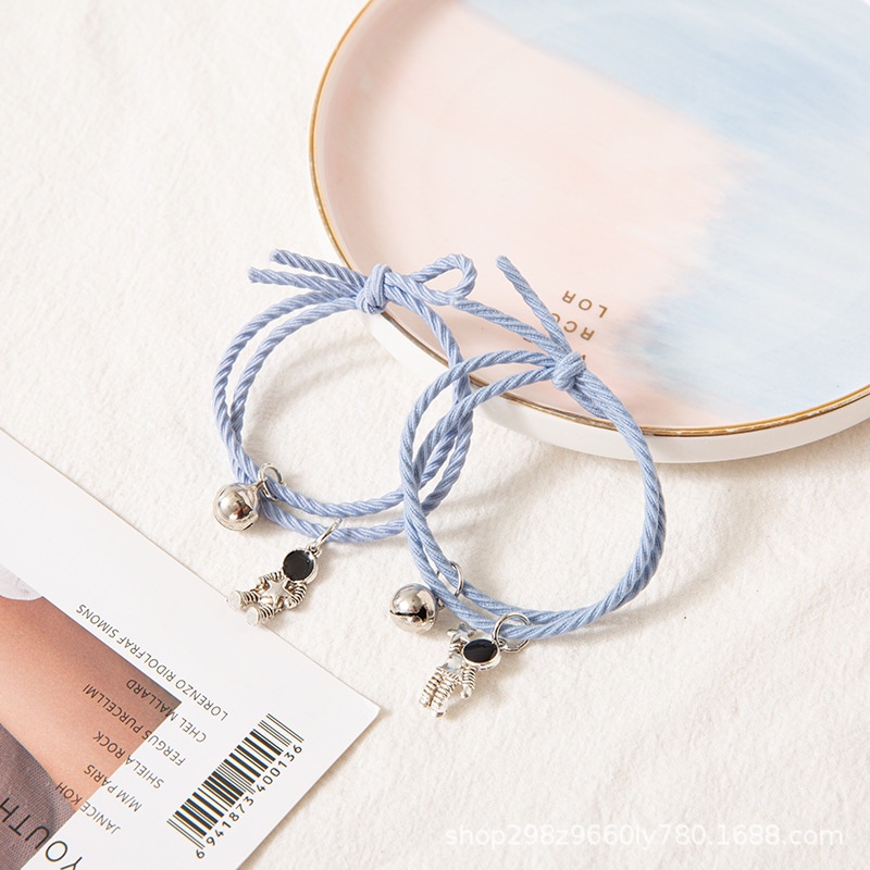【Ready stock&COD】1pasang / 2 pcs Gelang couple bestie magnet Gelang Couple gelang couple magnet love Tali Karet Desain Astronot Untuk Unisex best friend fashion murah modis-blue-3