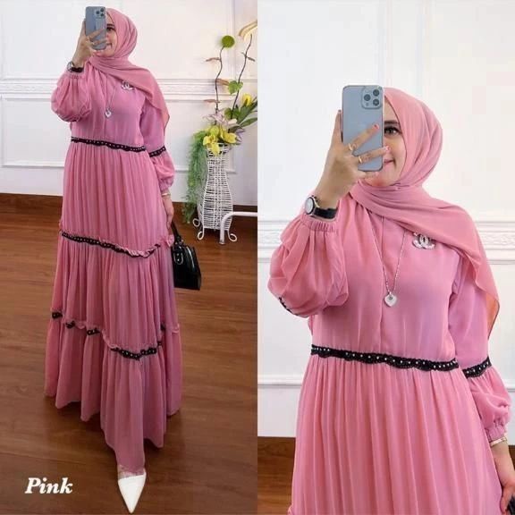 MAHANI DRESS BL CERUTY BABYDOLL FULL PURING APLIKASI RENDA LD 110 CM PB 138 CM BUSUI Gamis Wanita Terbaru  2022