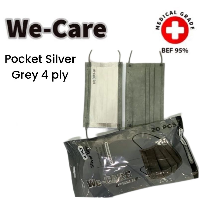 Masker We care Silver Gray 4ply isi 20pcs pocket