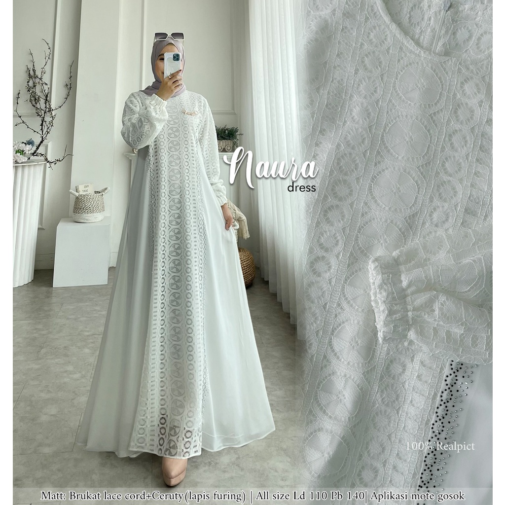 Zahira1808 Naura Kemala Bahan Brukat Cord Lace Mix Ceruty Baby Doll Gamis Muslim Syari Ibu Busui Dress Hijab Ori GLZ-1