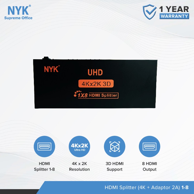 NYK HDMI Splitter 8Port Full HD -Splitter HDTV 8Port