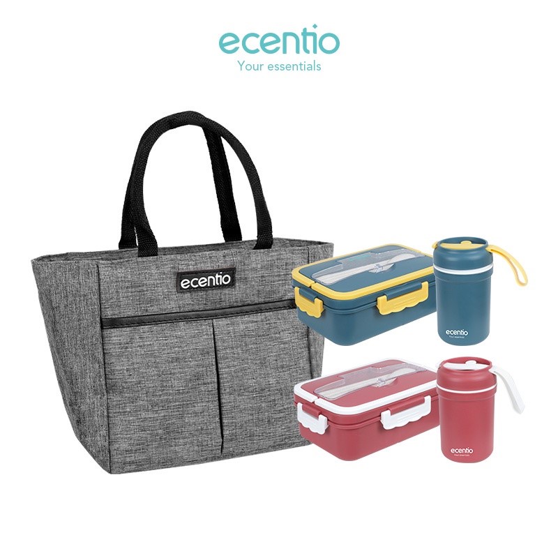Premium (Mount) ecentio Tempat Makan Set Tas / lunch box set 1000 ml Kotak Makan Set 300ml mangkuk