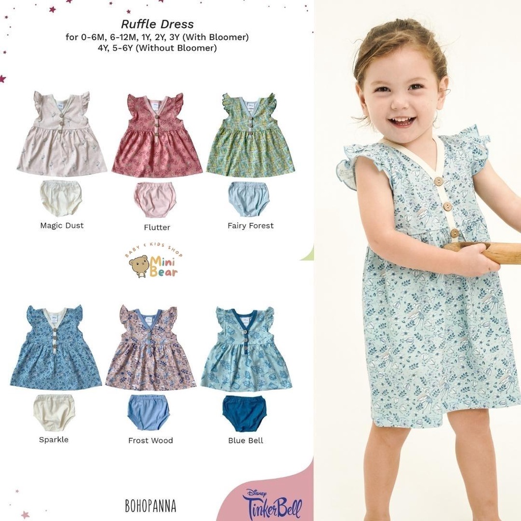 Bohopanna Ruffle Dress Tinkerbell | dress anak motif disney