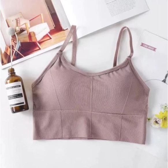HC Bra Sport Wanita tanpa kawat Model Seamless kode B400 dengan Tali Strap Isi Busa Bergaya Sexy-HC3505 RED BEAN