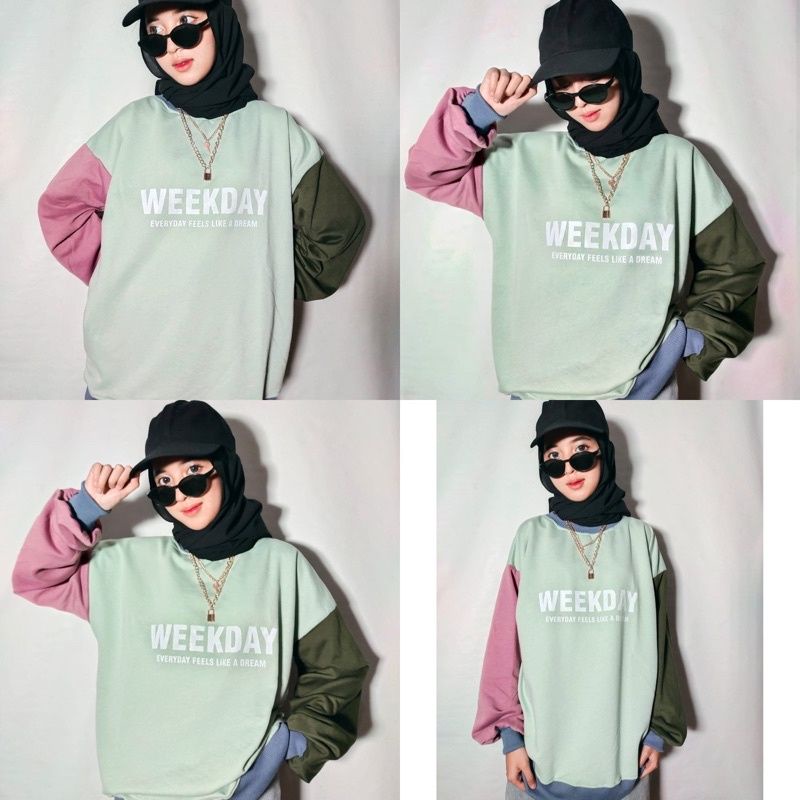 WEEKDAY SWEATER WANITA MURAH CREWNECK KEKINIAN SWEATER OVERSIZE