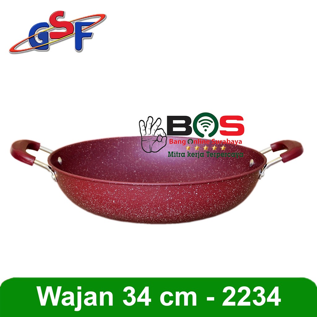 Wajan Penggorengan Anti Lengket 34 CM GSF 2234 Warna Merah Biru Hijau Marble GSF2234 GSF-2234