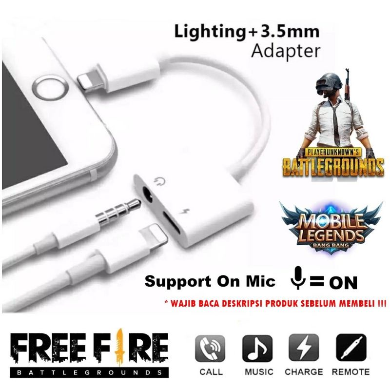 Termurah MEDAN [SUPPORT OPEN MIC] SPLITTER LIGHTNING ADAPTER JACK 3.5MM AUDIO JACK DUAL CONNECTOR / SPLITTER