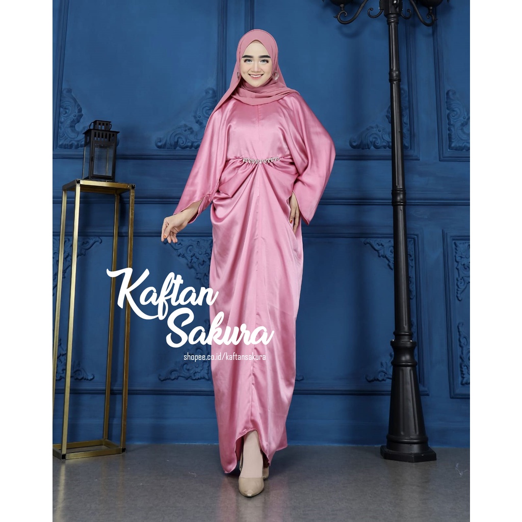kaftan wanita muslim busui terbaru payet belt elegant warna hitam cantik termurah lebaran
