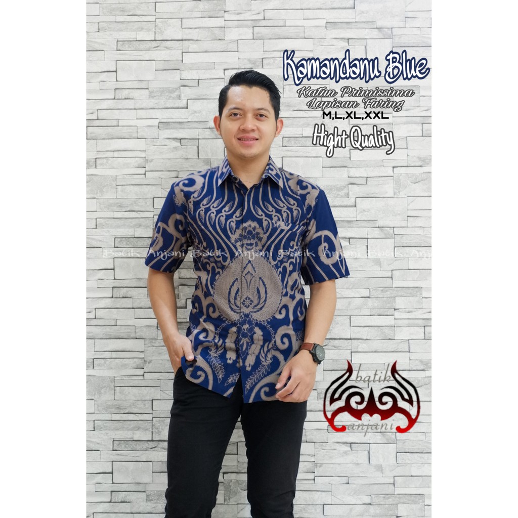 KAMANDANU BLUE Kemeja Batik Pria Lengan Pendek Katun Halus FULL FURING Batik solo PREMIUM