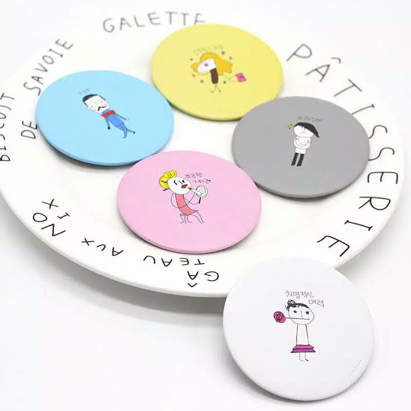 Cermin Kaca Bulat Kecil Dandan Rias Motif Kartun Lucu Murah Make Up Kosmetik Cosmetic-5