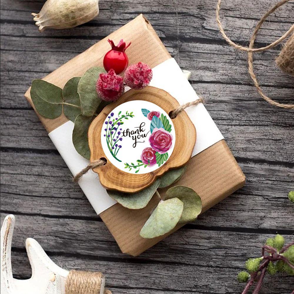 R-flower 500Pcs Thank You Stiker DIY Kerajinan Tangan Perlengkapan Pesta Happy Mail Paket label Bulat Hadiah Kertas Sticker