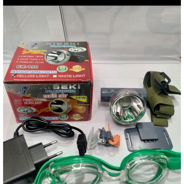 Senter Kepala Kiseki Anti Air CK 198 15W Headlamp Kiseki CK 198 BONUS KACAMATA RENANG - Senter Kepala Waterproof 15W KISEKI CK-198 | FMS