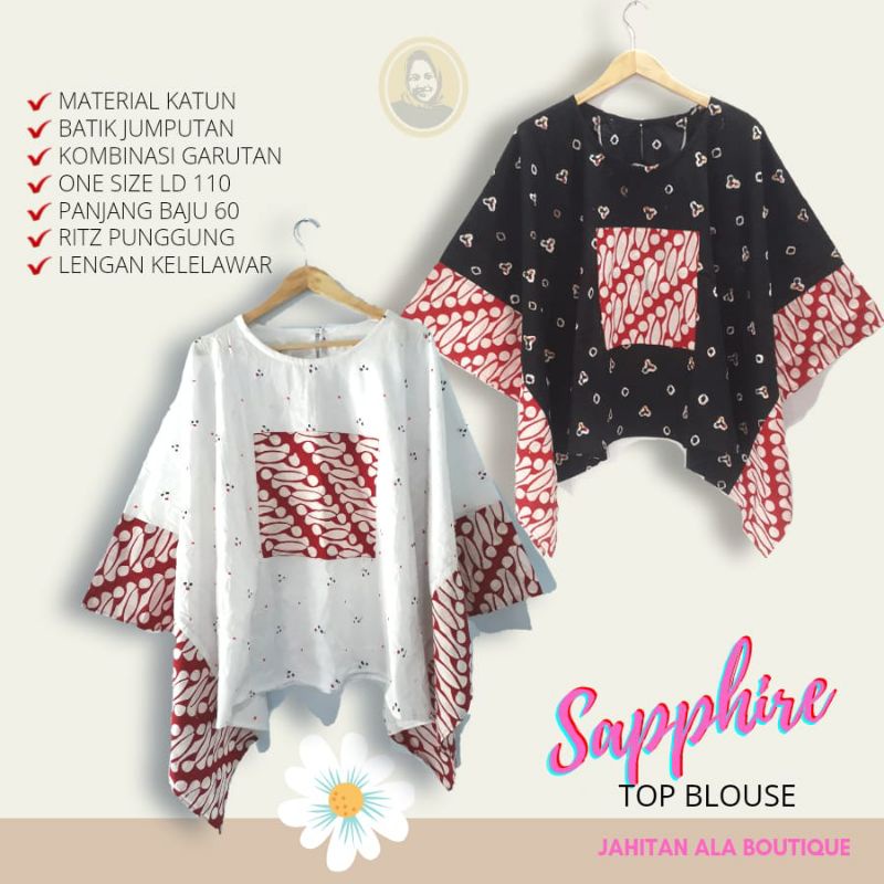 Blouse Batik Jumputan Ori Polos Kombinasi Batik Cap Model Kelelawar