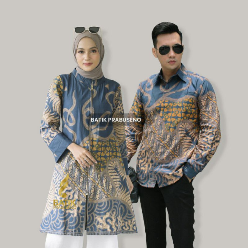 Couple Sembadra Batik Prabuseno Tradisional Lengan Panjang Baju Atasan Seragam Kerja Kantor Kantoran