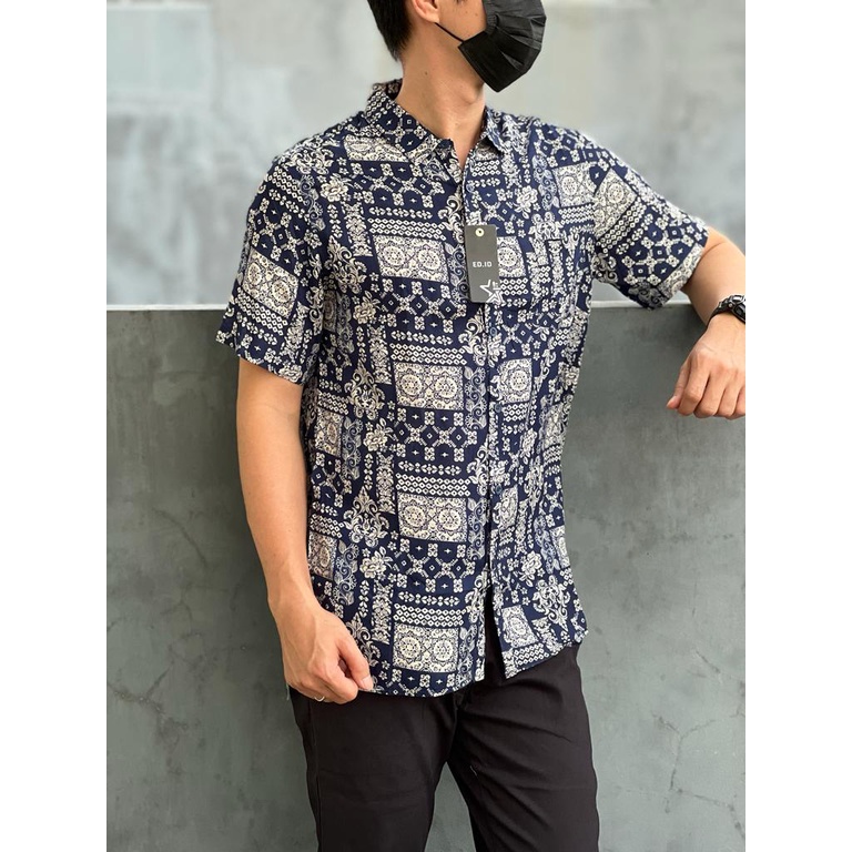 Mokokomo Kemeja Pria Motif Pd-61 Kemeja Pantai Lengan Pendek Kemeja casual