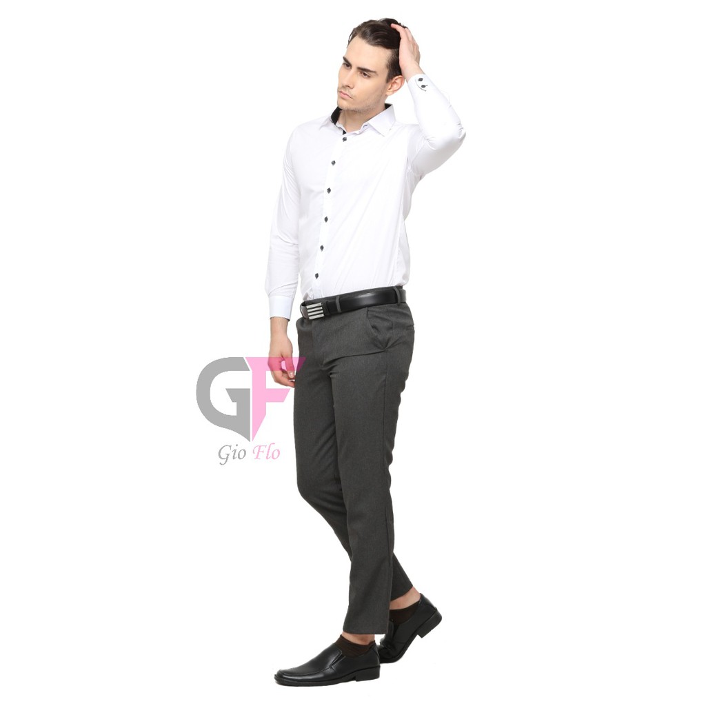 GIOFLO Celana Jas Pria Formal Slim Fit Polos Abu Tua / CLN 1175