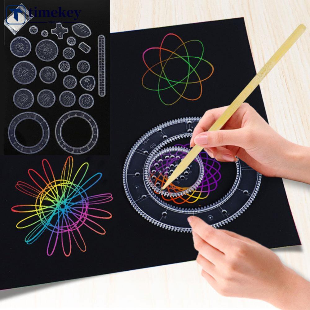 Timekey Set Penggaris Spirograph Deluxe Bahan Metal Untuk Menggambar I4U7