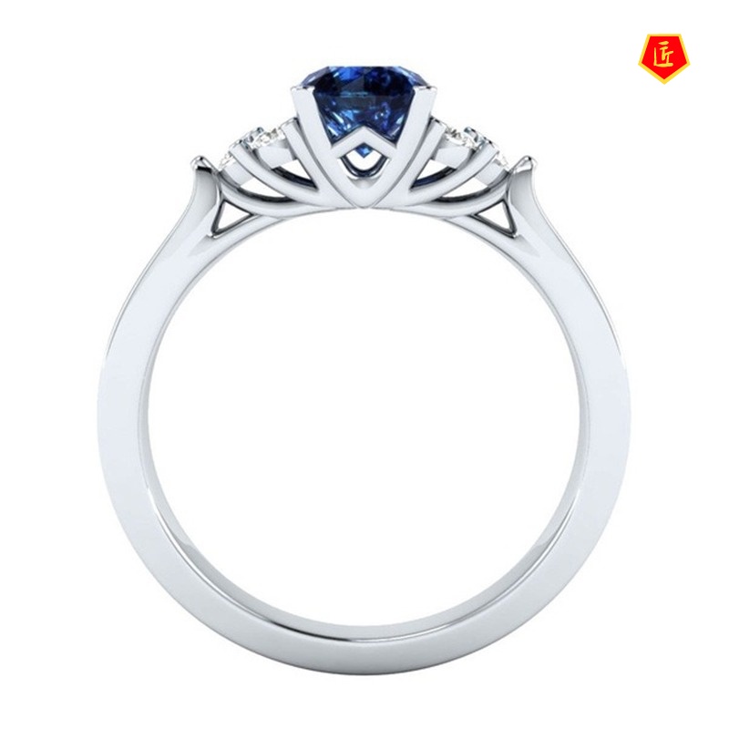 [Ready Stock]Inlaid Sapphire Moissanite Ring 925 Silver Fashion Elegant