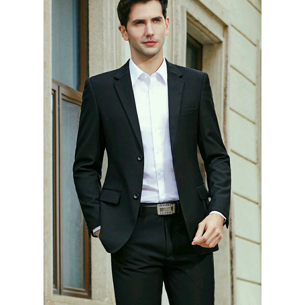 SETELAN BLAZER PRIA HITAM SLIMFIT FORMAL 3IN1 NEW STYLE BLACK