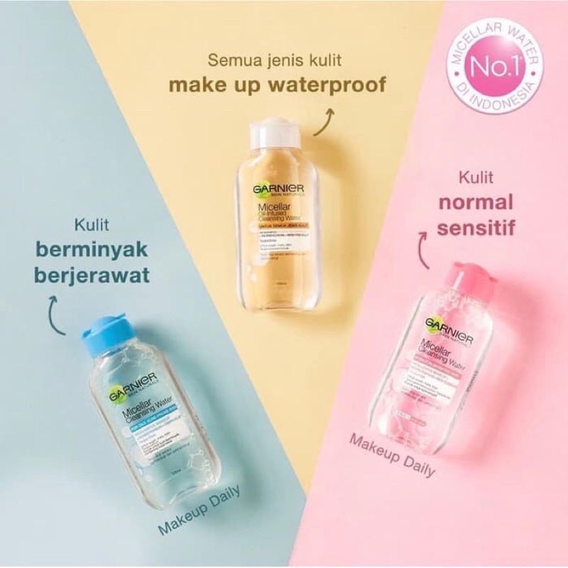 Garnier Micellar Watter Pink Skin Care 125 ML  Pembersih Wajah Make Up Remover Untuk Kulit Sensitif By Myshopbdg22