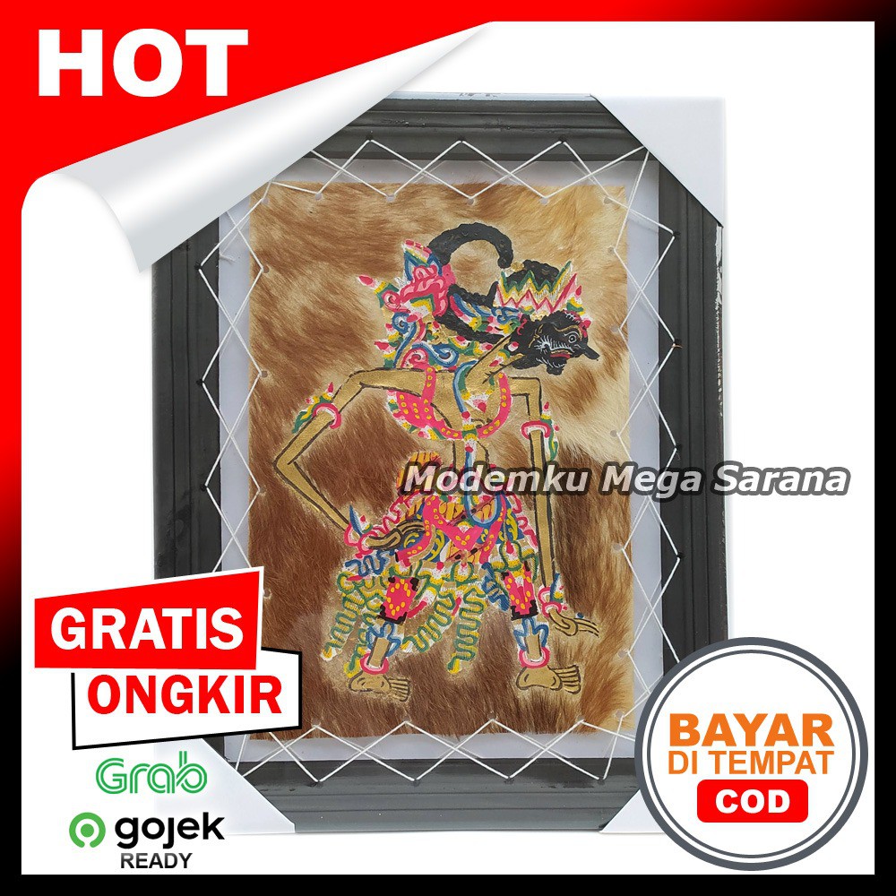 Lukisan Bingkai Wayang Kulit Gatotkaca Kulit Kambing - 45x35 cm