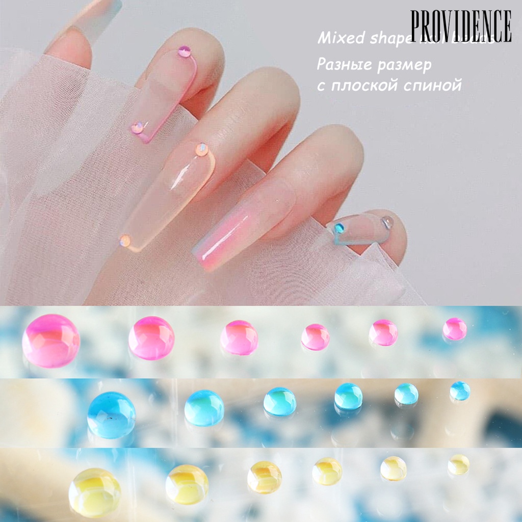 Providence 6 Grids/Box Fingernail Ornament Easy to Apply Decorative Resin Nail Art Accessories Aurora Mocha Clear Half Beads for Professional Use