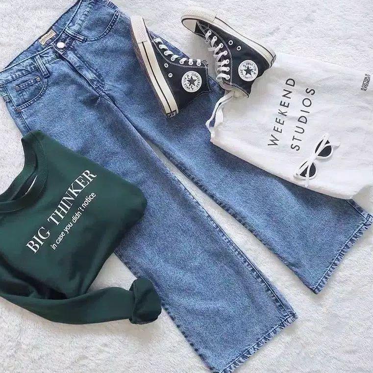 WOW BANGET Celana Panjang HW Kulot Jeans Love Boyfriend Jeans Korea Jeans Celana Jeans Impor-Saerah 