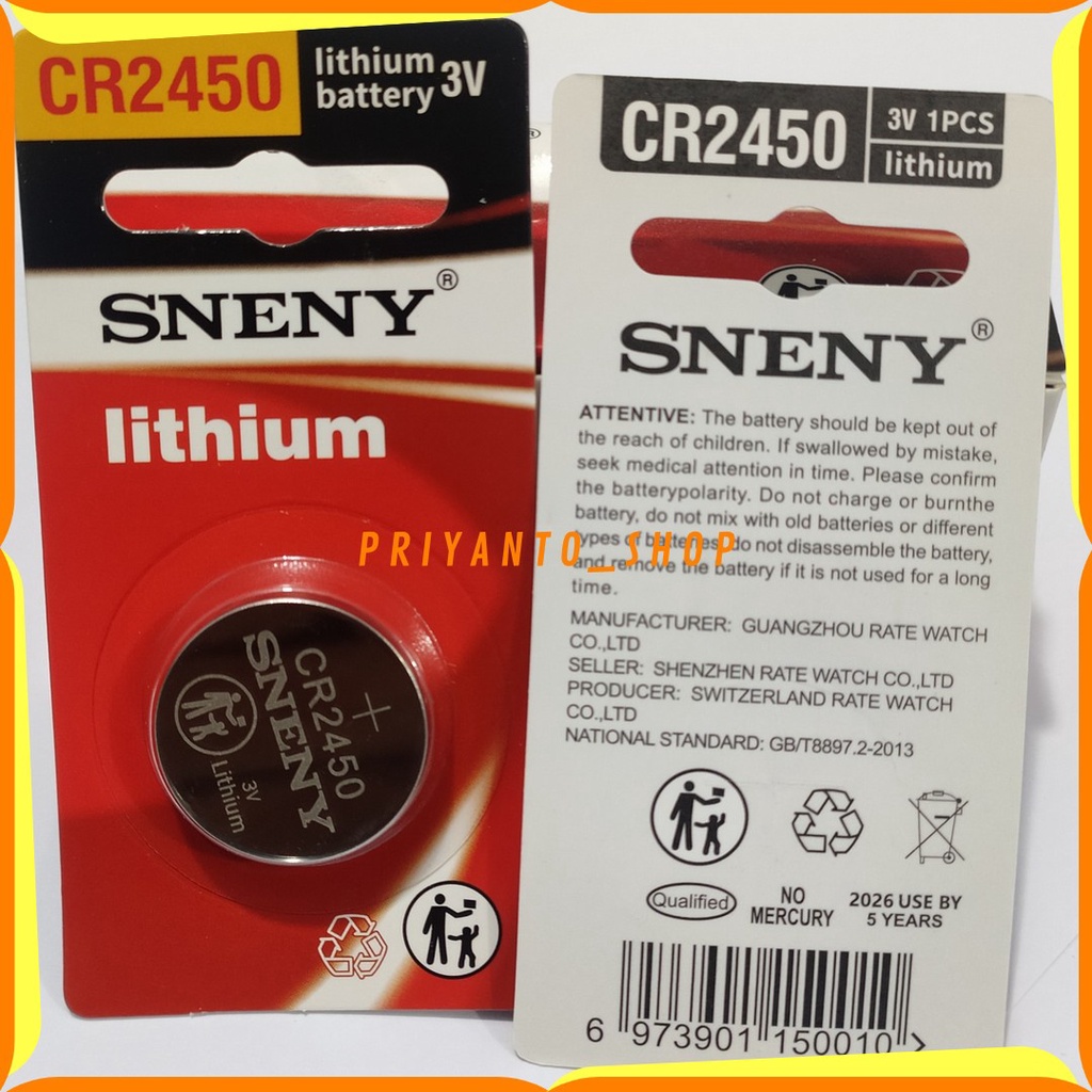 BATERAI SNENY LITHIUM 3V CR 2450 BATERAI KANCING CR2450 ASLI ORIGINAL