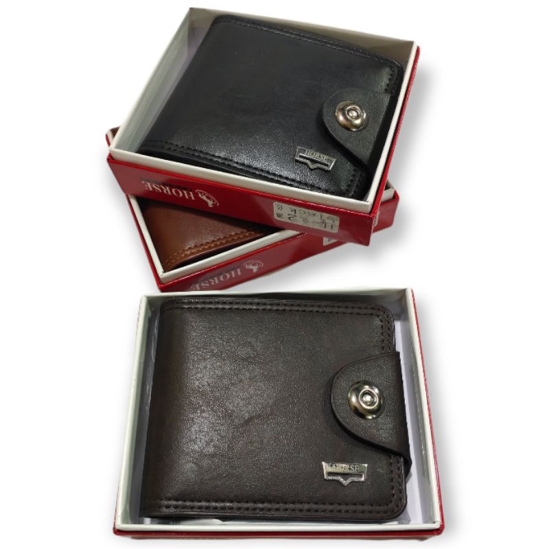 Dompet Pria Kancing Horse M-12 BESAR || Dompet Lipat Kartu Kancing Magnit