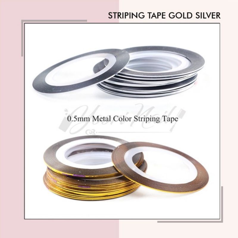 Striping tape gold + silver 2pcs stripping tape sticker kuku nail art liner stripe