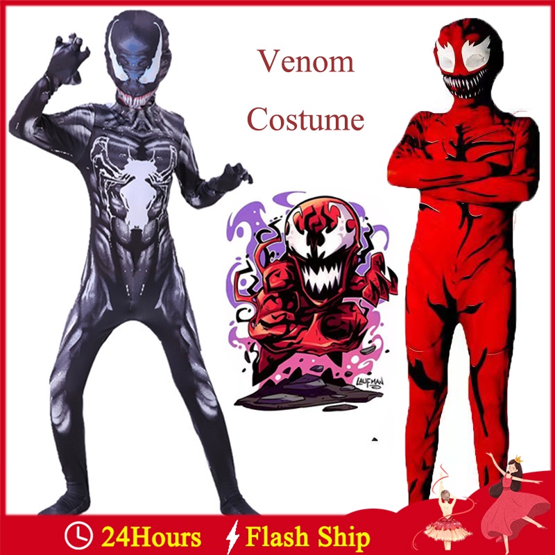 Marvel Anak-anak Racun Kostum Cosplay Superhero Racun Super Hero Jumpsuit Bodysuit Anime Halloween Anak Anak Laki-laki