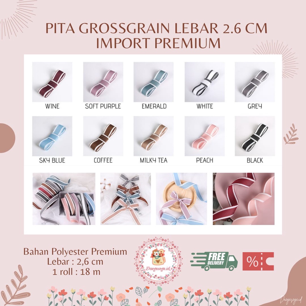 

[1 METER] PITA GROSSGRAIN IMPORT LEBAR 2.6CM | PITA KADO GIFT PITA BUKET BUNGA DEKORASI PITA FLOWER WRAP