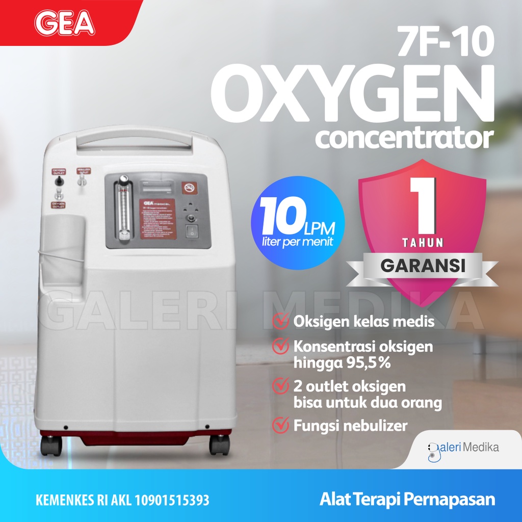 Oxygen Concentrator GEA 7F-10 LPM - Oksigen Konsentrator 10Liter Medical Grade Stable Oxygen Supply