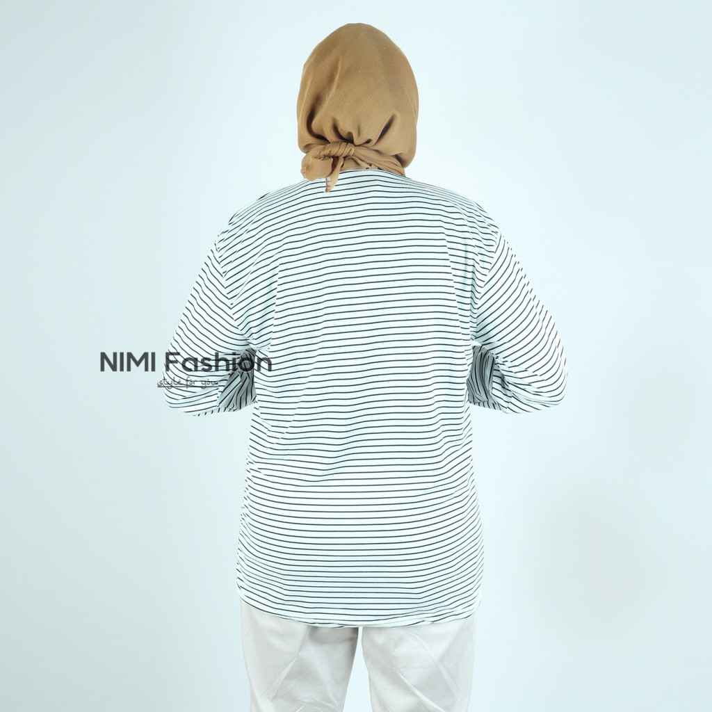 NIMIFASHION KAOS LENGAN PANJANG WANITA / BAJU LENGAN PANJANG / BAJU SALUR HITAM PUTIH BISA COD
