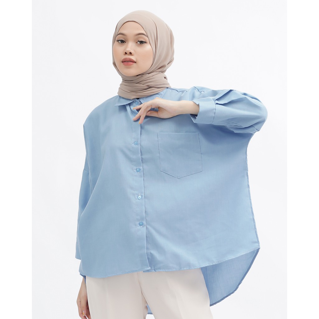 KEMEJA POLOS RAISA KATUN PREMIUM SHIRT BTS B089-Elegance Blue