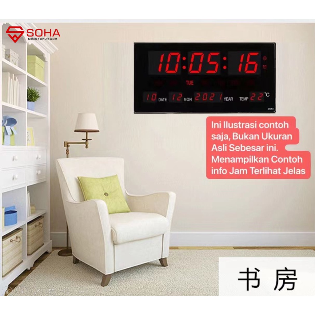 JD-2613 LED Jam Digital LED Clock Dinding / Meja Fitur Kalender Alarm Weker Smart Watch Tampilan Jelas