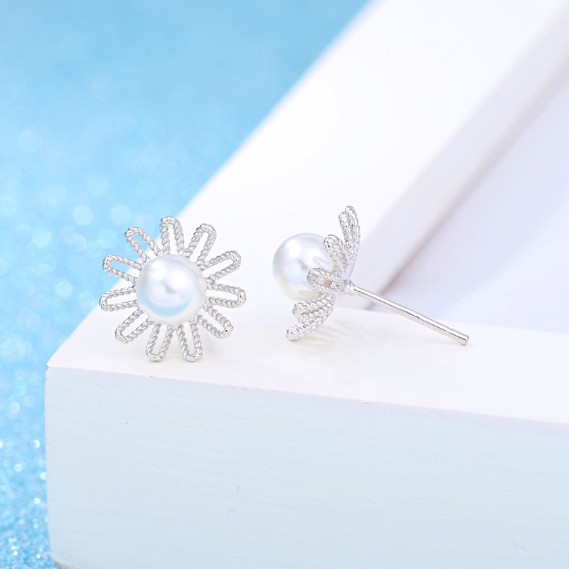 925 Perak Anting Anting Wanita Perhiasan Fashion Air Tawar Daisy/Subang Telinga anting perempuan