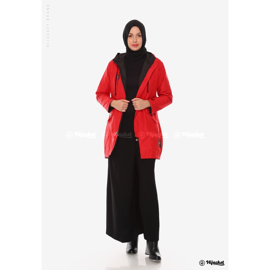 Hijacket Ixora Merah Parachute Wind & Water Prouf Original Guranteed Jaket Parka Wanita Muslimah-4