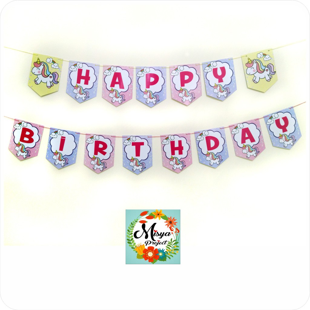 BUNTING FLAG BANNER DEKOR BACKDROP UNICORN KUDA PONI BABY GIRL /AQIQAH /TEDAK SITEN/ HAPPY BIRTHDAY