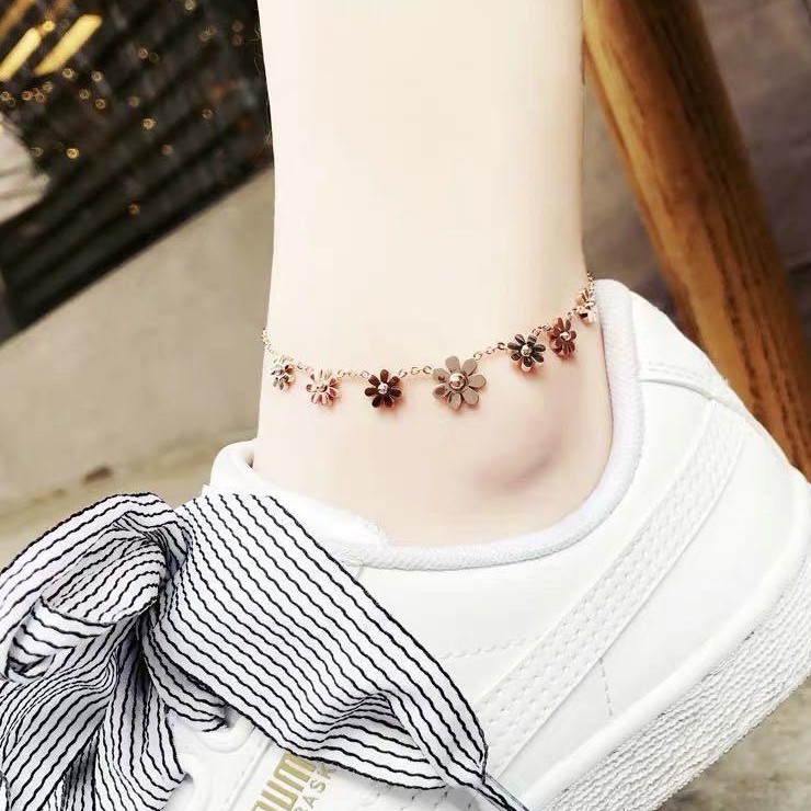 Gelang Kaki Titanium Daisy Korea Import Cocok Hadiah GCK017 motif bunga