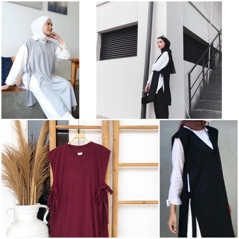 Rompi Tali Long Tunik / Vest Knit Tunik Rajut Wanita