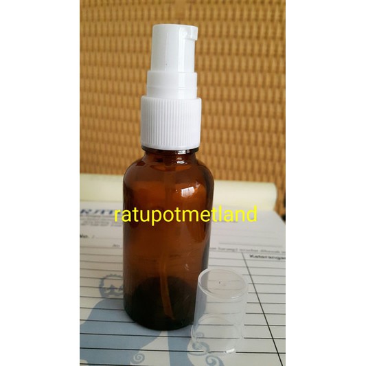 Botol 30 ml kaca coklat tebal pump putih