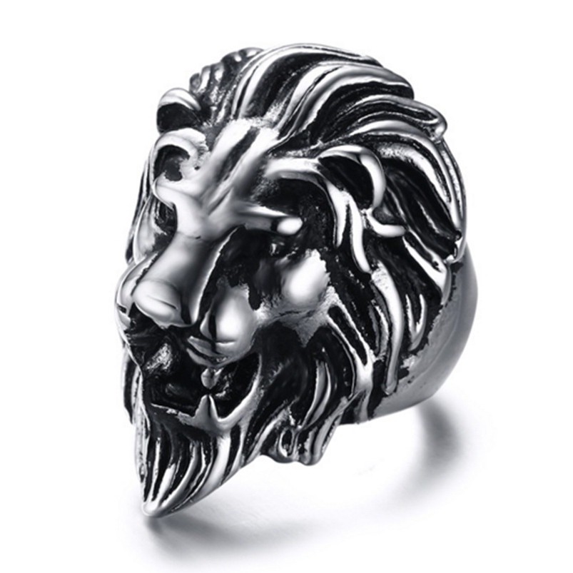 SEUSUK Cincin Punk Desain Singa Bahan Stainless Steel untuk Pria COD Ring
